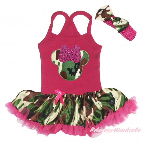 Hot Pink Baby Halter Jumpsuit & Camouflage Minnie Print & Camouflage Hot Pink Pettiskirt JS5207
