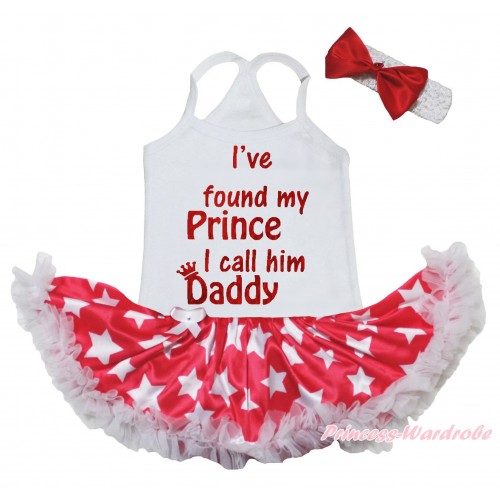 Father's Day White Baby Halter Jumpsuit & I've Found My Prince I Call Him Daddy Painting & Patriotic American Star Pettiskirt JS5220