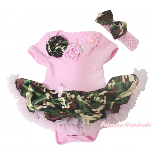 Light Pink Baby Bodysuit Light Pink Camouflage Pettiskirt & Camouflage Light Pink Pearl Rosettes Lacing JS5258