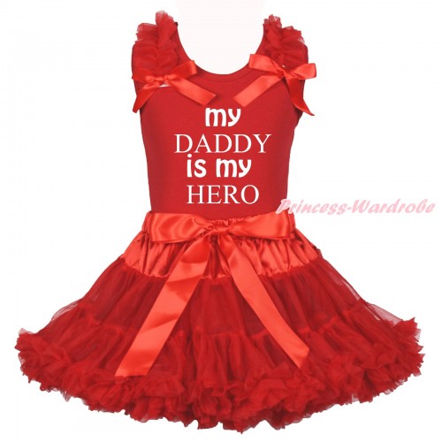 Father's Day Red Tank Top Ruffles Bow & My Daddy Is My Hero Painting & Red Pettiskirt MG2191