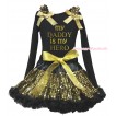 Father's Day Black Tank Top Gold Sequins Ruffles Bows & My Daddy Is My Hero Painting & Black Gold Sparkle Bling Sequins Pettiskirt MG2193