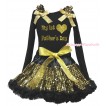 Father's Day Black Tank Top Gold Sequins Ruffles Bows & My 1st Father's Day Heart Painting & Black Gold Sparkle Bling Sequins Pettiskirt MG2194