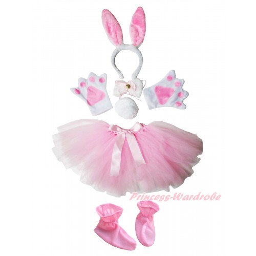 Easter Rabbit 4 Piece Set in Headband, Tie, Tail , Paw & Shoes & Light Pink Ballet Tutu & Bow PC105
