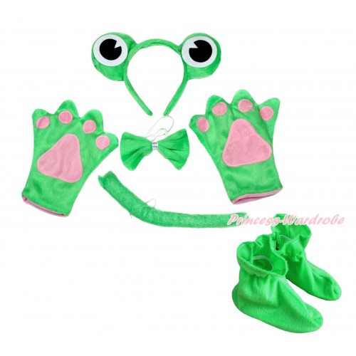 Frog 4 Piece Set in Ear Headband, Tie, Tail , Paw & Shoes PC121
