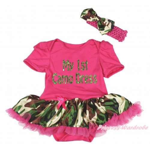 Hot Pink Baby Bodysuit Jumpsuit Hot Pink Camouflage Pettiskirt & My 1st Camo Dress Painting JS5423