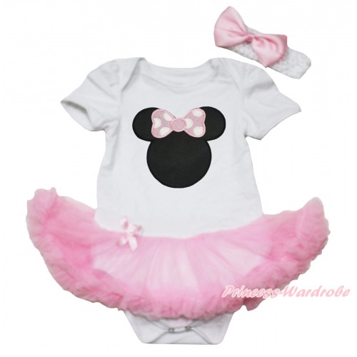 White Baby Bodysuit Light Pink Pettiskirt & Light Pink Minnie Print JS5430