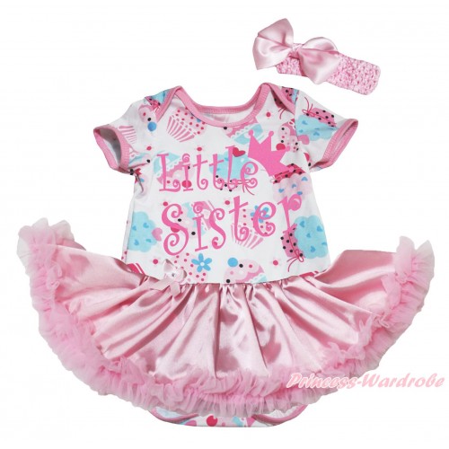 White Cake Baby Bodysuit Light Pink Satin Pettiskirt & Little Sister Painting JS5439