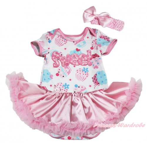 White Cake Baby Bodysuit Light Pink Satin Pettiskirt & Sweet Print JS5443