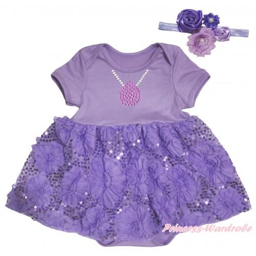 Princess Sofia Lavender Baby Bodysuit Lavender Bling Sparkle Sequins Rose Pettiskirt & Sparkle Rhinestone Necklace Print JS5464