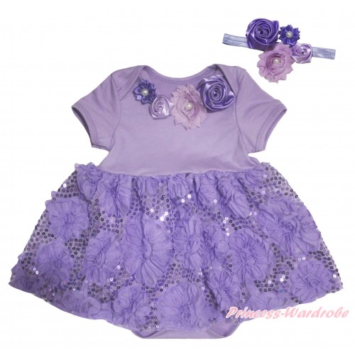 Lavender Baby Bodysuit Lavender Bling Sparkle Sequins Rose Pettiskirt & Lavender Vintage Garden Rosettes Lacing JS5465