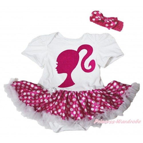 White Baby Bodysuit Hot Pink White Dots Pettiskirt & Hot Pink Barbie Princess Print JS5110