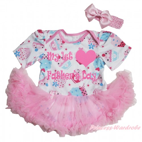 Father's Day White Cake Bodysuit Light Pink Pettiskirt & My 1st Father's Day Heart Painting JS5118