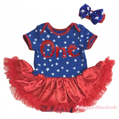 American's Birthday Royal Blue White Star Baby Bodysuit Jumpsuit Red Pettiskirt & Red One Painting JS5134
