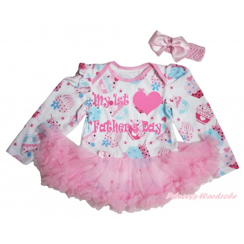 Father's Day White Cake Long Sleeve Bodysuit Light Pink Pettiskirt & My 1st Father's Day Heart Painting JS5138