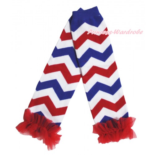 American's Birthday Newborn Baby Red White Royal Blue Wave Leg Warmers Leggings With Red Ruffles LG303