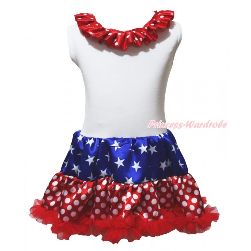 American's Birthday White Tank Top Minnie Dots Lacing Patriotic American Stars & Minnie Dots ONE-PIECE Petti Dress LP239 