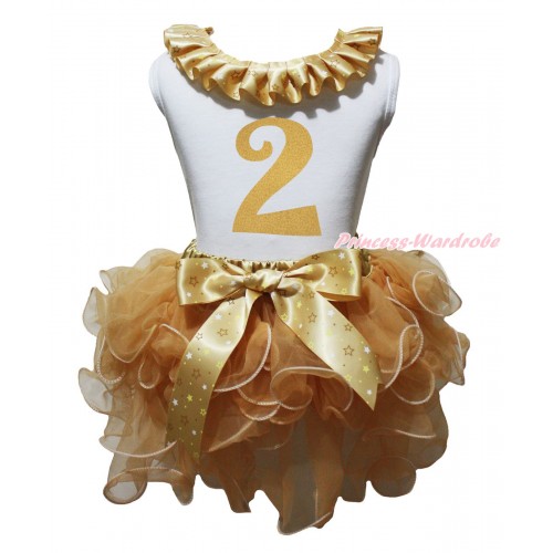 White Pettitop Goldenrod Star Lacing & Gold 2nd Birthday Number Painting & Goldenrod Petal Pettiskirt MG2160