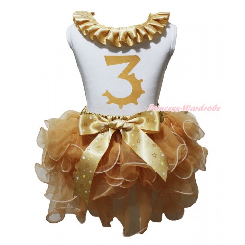 White Pettitop Goldenrod Star Lacing & Gold 3rd Birthday Number Painting & Goldenrod Petal Pettiskirt MG2161