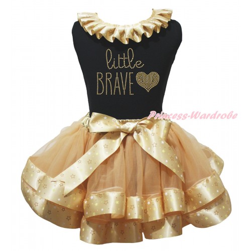 Black Baby Pettitop Goldenrod Star Lacing & Gold Little Brave Heart Painting & Goldenrod Star Trimmed Baby Pettiskirt NG2060