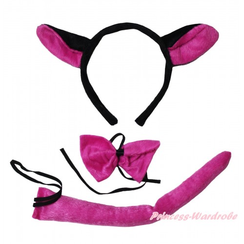 Hot Pink Wolf 3 Piece Set in Headband, Tie, Tail PC099