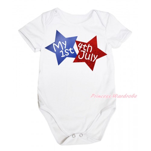 American's Birthday White Baby Jumpsuit & My 1st American 4th Of July Twin Star Painting TH662