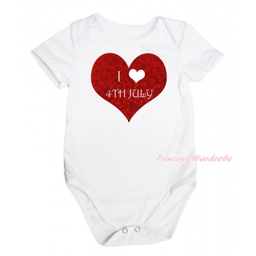 American's Birthday White Baby Jumpsuit & I Love 4th July Painting TH663