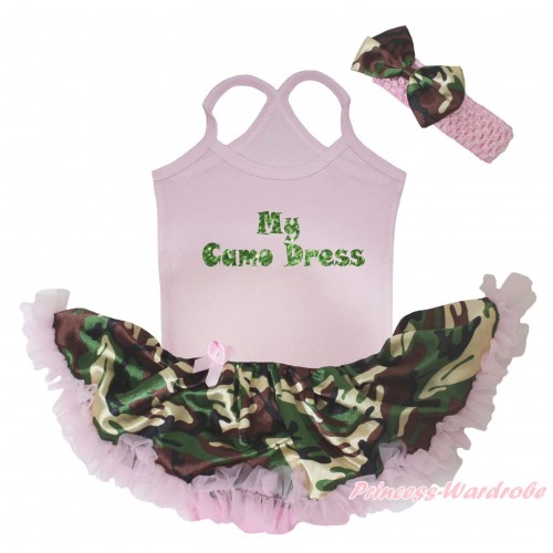 Light Pink Baby Halter Jumpsuit & Sparkle My Camo Dress Painting & Camouflage Light Pink Pettiskirt JS5474