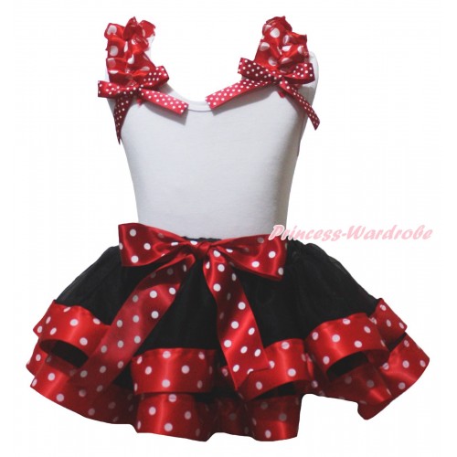 White Baby Pettitop Minnie Dots Ruffles Bow & Black Minnie Dots Trimmed Baby Pettiskirt NG2150