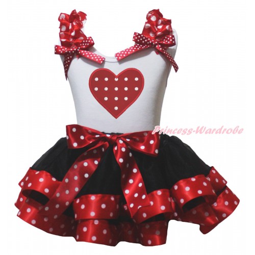 White Baby Pettitop Minnie Dots Ruffles Bow & Red White Polka Dots Heart Print & Black Minnie Dots Trimmed Baby Pettiskirt NG2152