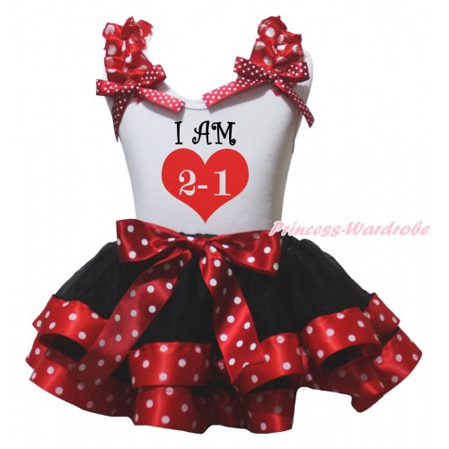 White Baby Pettitop Minnie Dots Ruffles Bow & I AM 2-1 Painting & Black Minnie Dots Trimmed Baby Pettiskirt NG2155