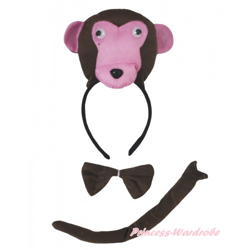 Dark Brown Monkey 3 Piece Set in Headband, Tie, Tail PC155
