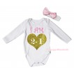 White Baby Jumpsuit & Light Pink I AM 2-1 Painting & White Headband Light Pink Satin Bow TH727