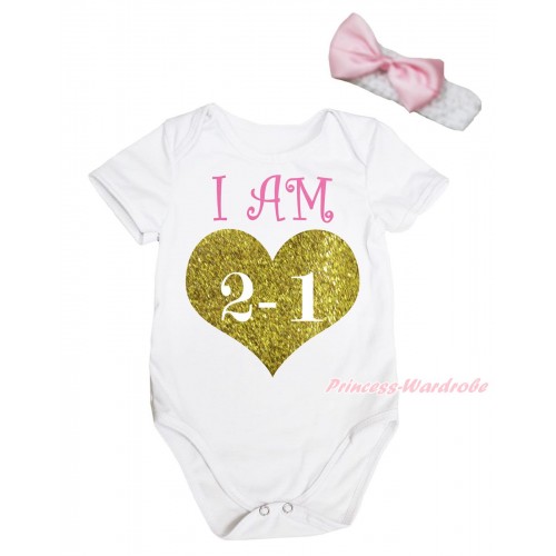 White Baby Jumpsuit & Light Pink I AM 2-1 Painting & White Headband Light Pink Satin Bow TH727