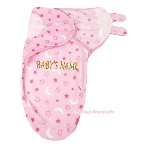 Personalize Custom Pink Star Moon Baby's Name Swaddling Wrap Blanket BI61