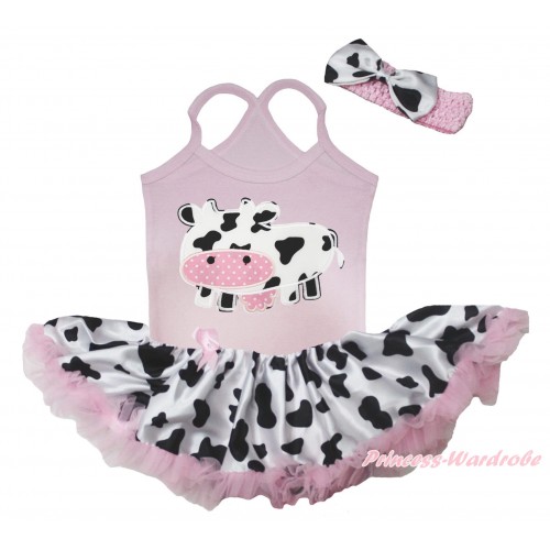 Light Pink Baby Halter Jumpsuit & Milk Cow Print & Light Pink Milk Cow Pettiskirt JS5508