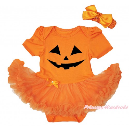 Halloween Orange Baby Bodysuit Orange Pettiskirt & Pumpkin Face Painting JS5652