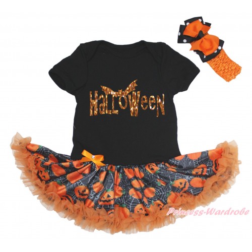 Halloween Black Baby Bodysuit Spider Web Pumpkin Pettiskirt & Halloween Painting JS5656