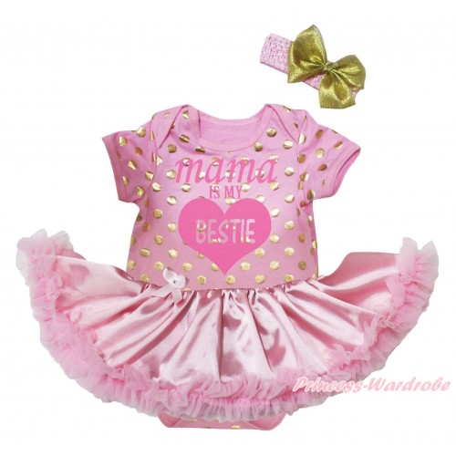 Light Pink Gold Dots Baby Bodysuit Light Pink Satin Pettiskirt & Mama Is My Bestie Painting JS5682