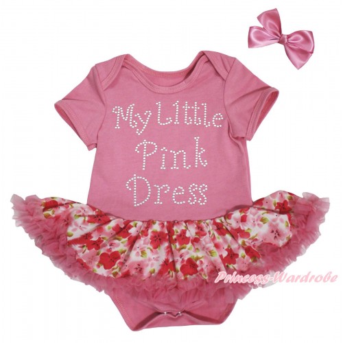 Dusty Pink Baby Bodysuit Light Hot Pink Flower Pettiskirt & Sparkle Rhinestone My Little Pink Dress Print JS5698