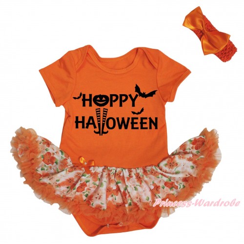 Halloween Orange Baby Bodysuit Orange Flower Pettiskirt & Happy Halloween Painting JS5701