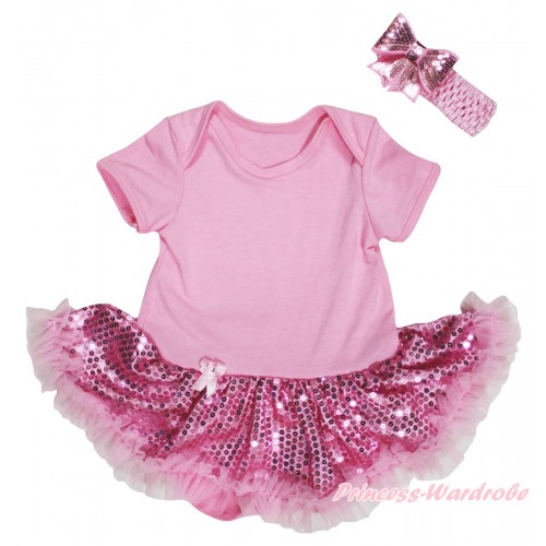 Light Pink Baby Bodysuit Light Pink Sequins Pettiskirt JS5707