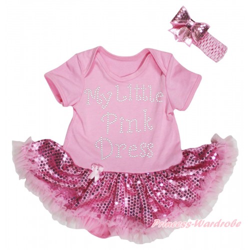 Light Pink Baby Bodysuit Light Pink Sequins Pettiskirt & Sparkle Rhinestone My Little Pink Dress Print JS5711