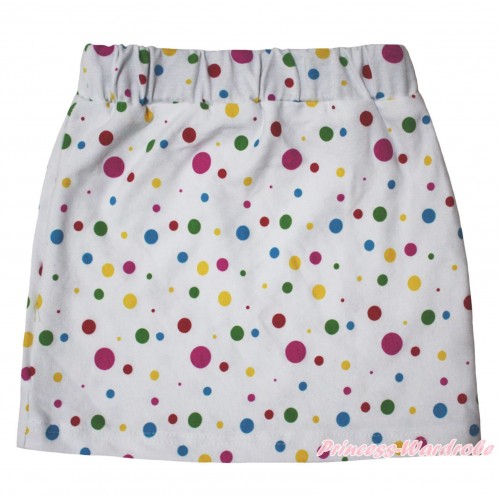 White Rainbow Dots Girls Cotton Skirt P261