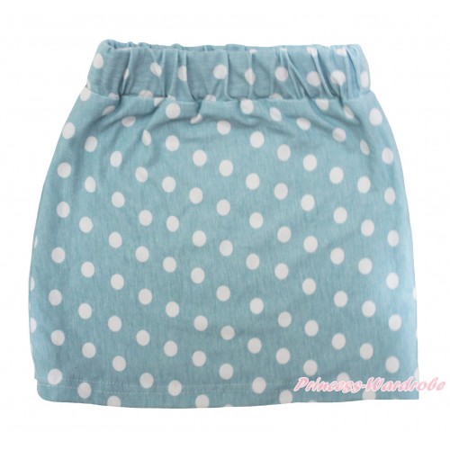 Light Blue White Dots Girls Cotton Skirt P264