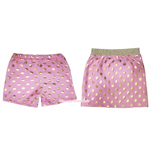 Light Pink Gold Dots Cotton Short Panties & Skirt 2 Piece Set PS026