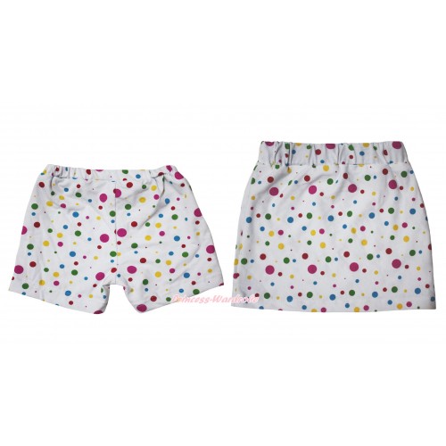 White Rainbow Dots Cotton Short Panties & Skirt 2 Piece Set PS030