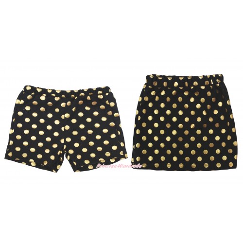 Black Gold Dots Cotton Short Panties & Skirt 2 Piece Set PS033