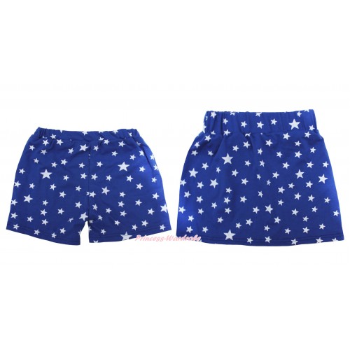 Royal Blue White Star Cotton Short Panties & Skirt 2 Piece Set PS036