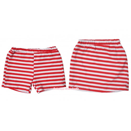 Red White Striped Cotton Short Panties & Skirt 2 Piece Set PS037