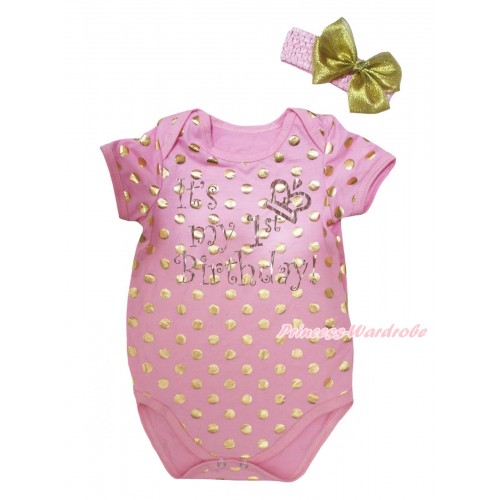 Light Pink Gold Dots Baby Jumpsuit & Sparkle It's My 1st Birthday Painting & Headband TH748